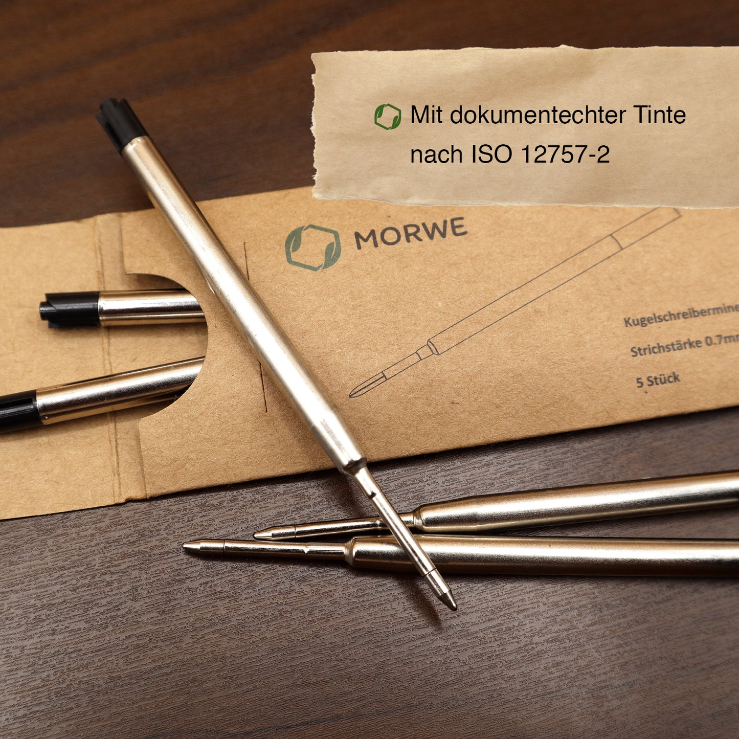 MORWE Metall-Kugelschreiberminen Set – Nachhaltige Großraum G2 Ersatzminen 5 Stück