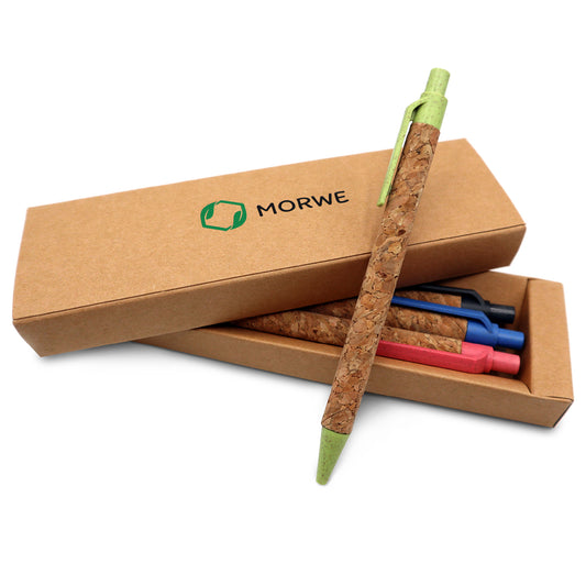 MORWE Kork-Kugelschreiber – Set aus 5 nachhaltigen Kugelschreibern aus Kork und Weizenstroh