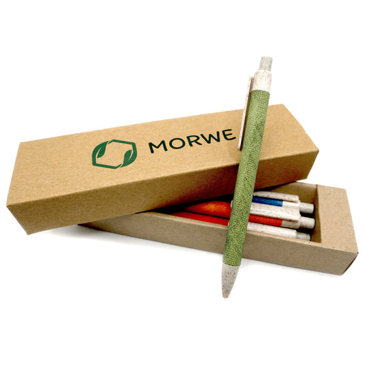 MORWE nachhaltige Kugelschreiber aus bunter Pappe und Weizenstroh – Set aus 5 Stiften