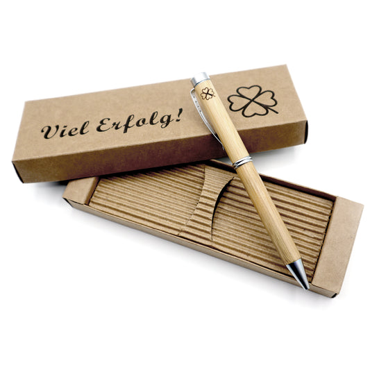 MORWE Bambus-Kugelschreiber mit Kleeblatt Gravur – Nachhaltiges Geschenk als Glücksbringer