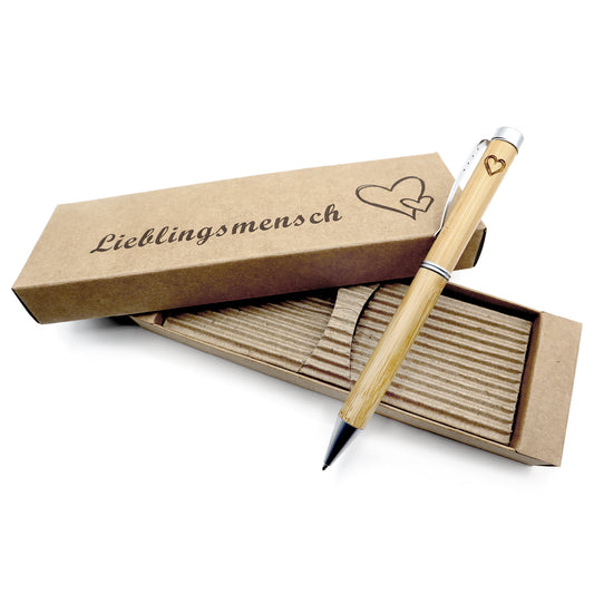 MORWE Bambus-Kugelschreiber mit Herz Gravur – Nachhaltiges Geschenk für den Freund/Freundin