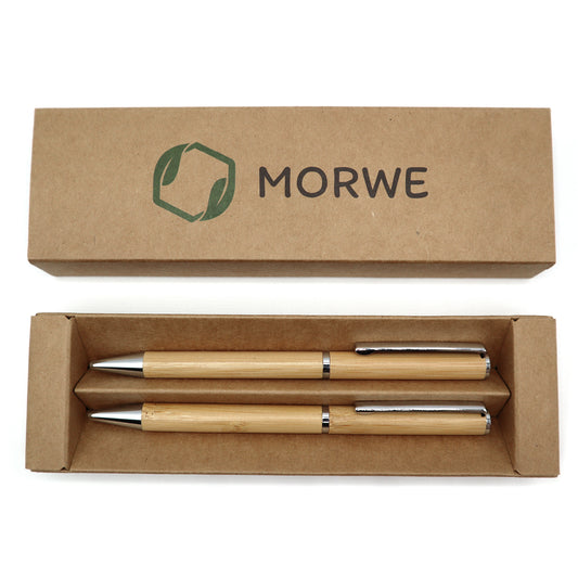 MORWE nachhaltiges Bambus-Kugelschreiber Set – Schreibset mit blauer und schwarzer Tinte