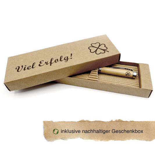 MORWE Bambus-Kugelschreiber mit Kleeblatt Gravur – Nachhaltiges Geschenk als Glücksbringer