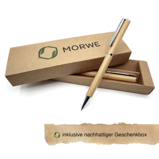 MORWE nachhaltiges Bambus-Kugelschreiber Set – Schreibset mit blauer und schwarzer Tinte