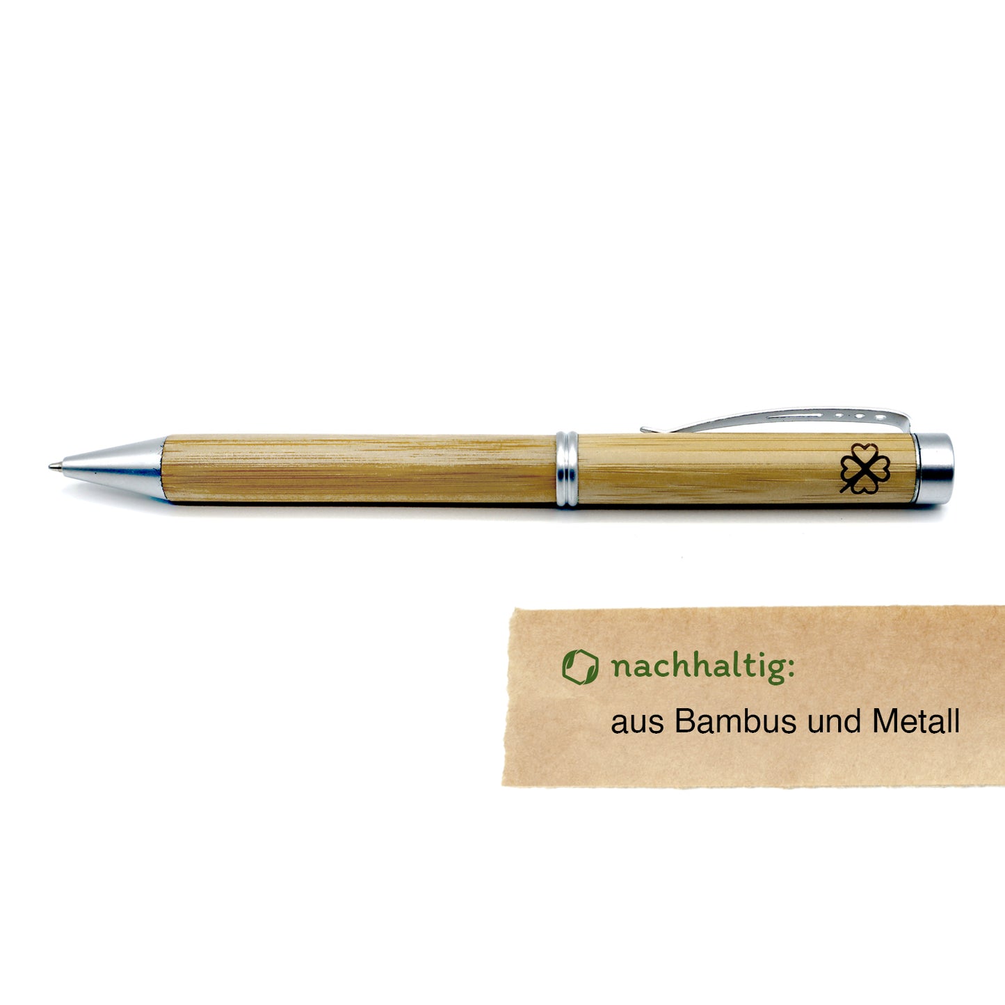 MORWE Bambus-Kugelschreiber mit Kleeblatt Gravur – Nachhaltiges Geschenk als Glücksbringer