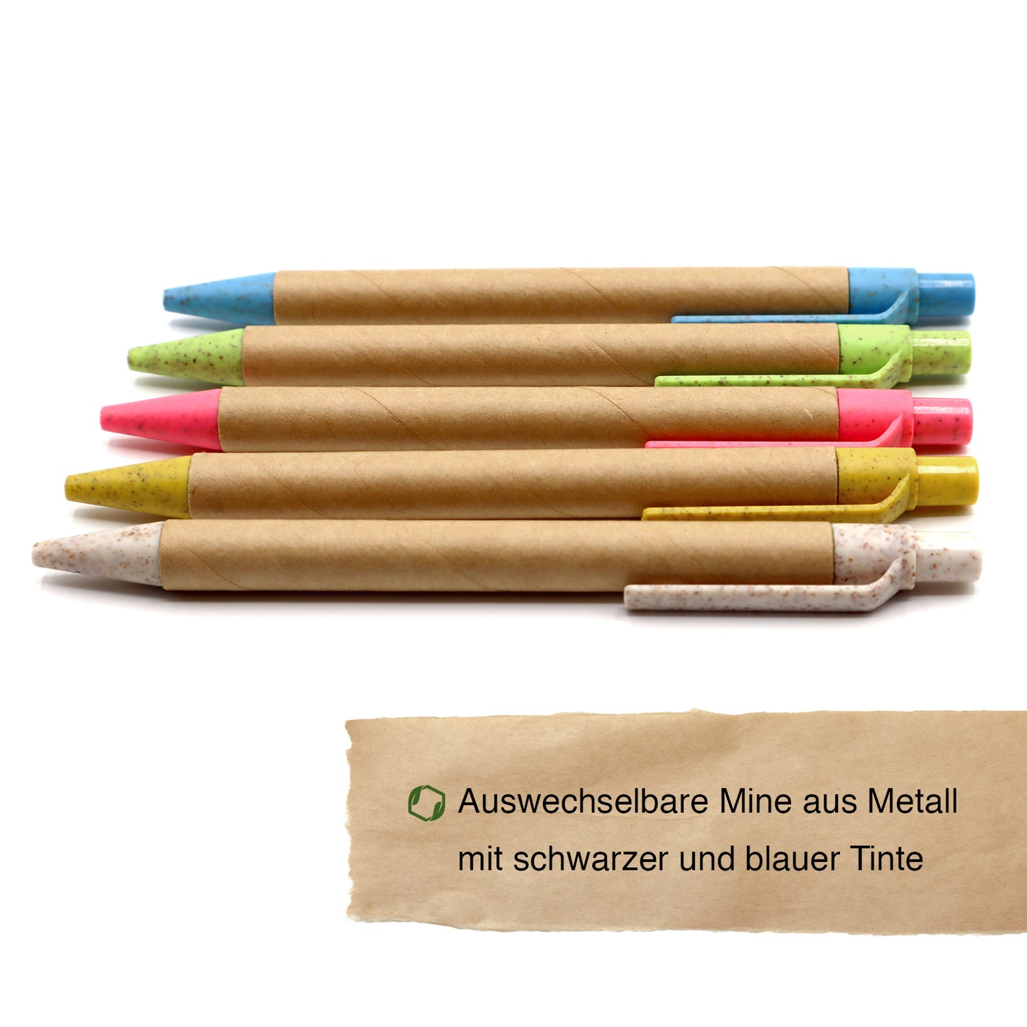 MORWE nachhaltige Kugelschreiber aus Pappe und Weizenstroh – Set aus 5 ökologischen Stiften