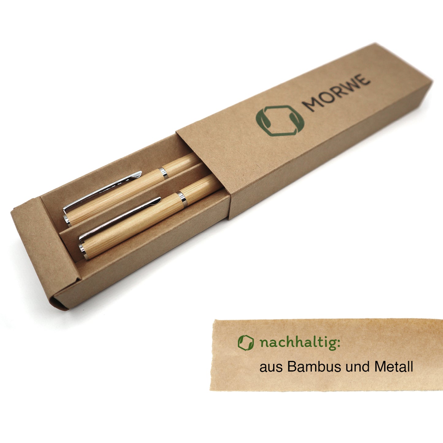 MORWE nachhaltiges Bambus-Kugelschreiber Set – Schreibset mit blauer und schwarzer Tinte