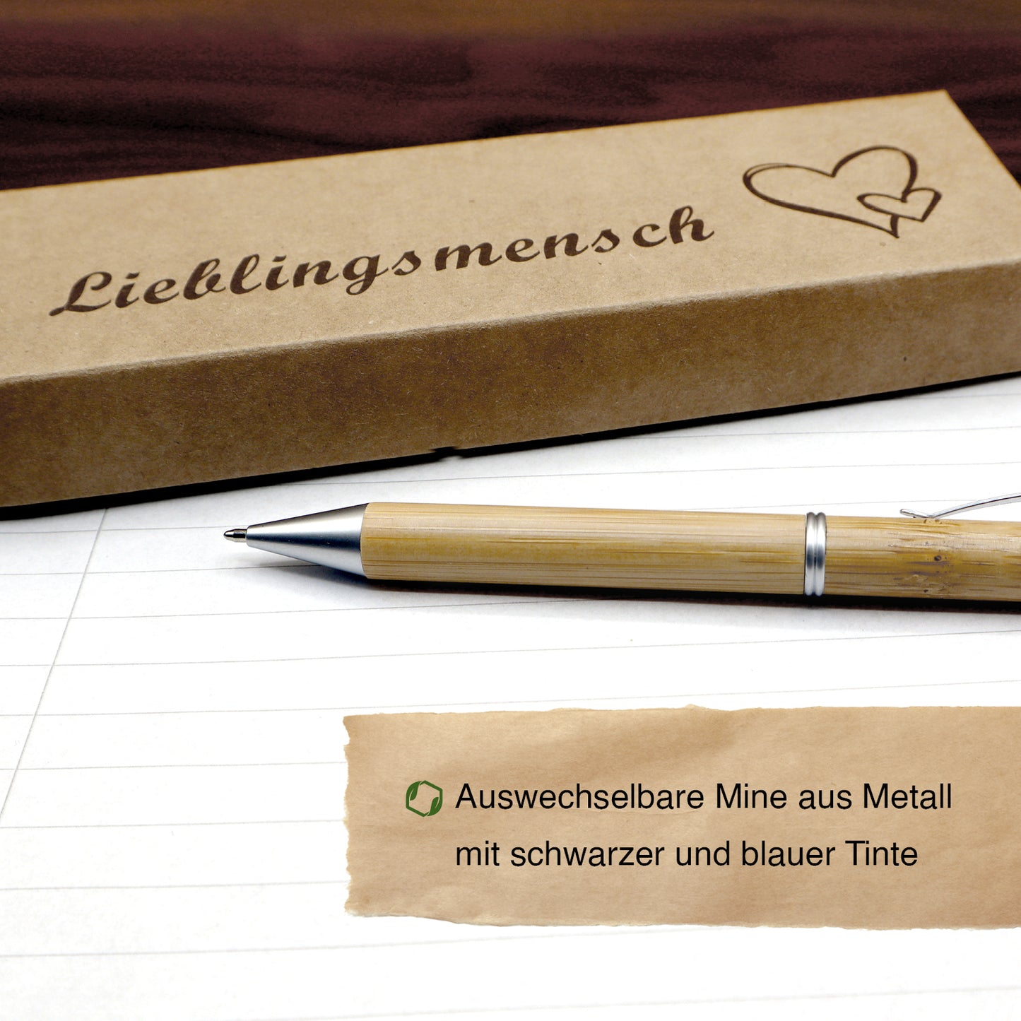 MORWE Bambus-Kugelschreiber mit Herz Gravur – Nachhaltiges Geschenk für den Freund/Freundin